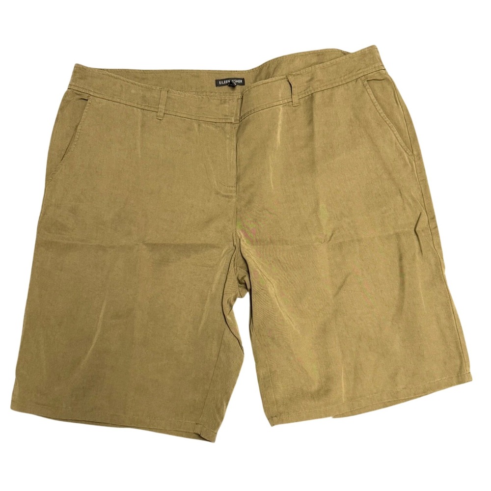 Eileen Fisher Earthy Olive Green Tencel Quiet Luxury Casual Dress Shorts Size XL